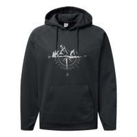 Retro Bicycle With Compass And Mountains Cycling Gift Performance Fleece Hoodie