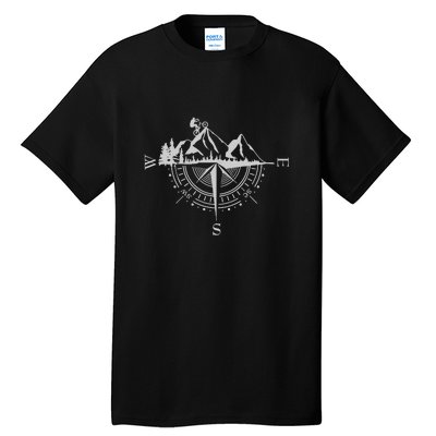 Retro Bicycle With Compass And Mountains Cycling Gift Tall T-Shirt