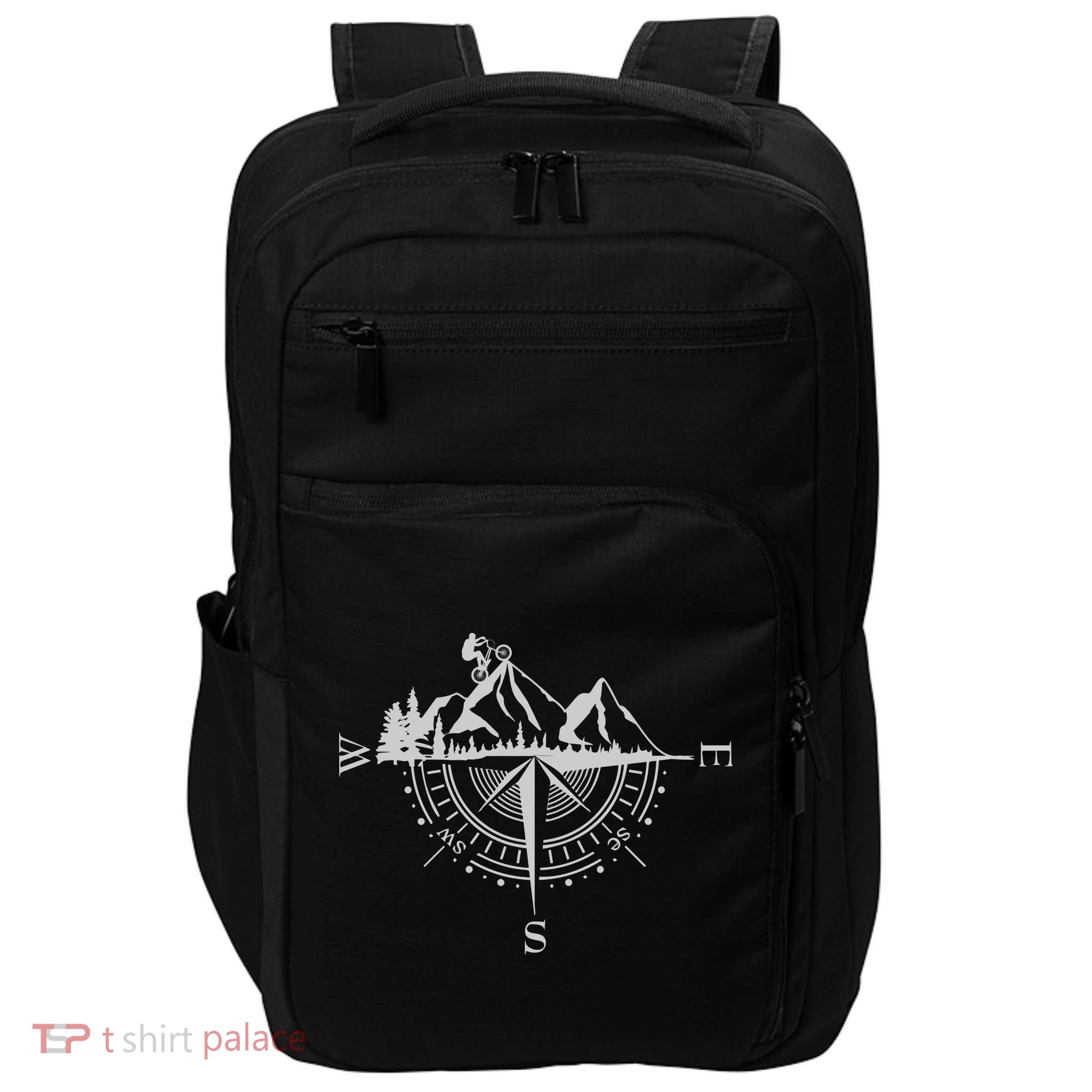 Retro Bicycle With Compass And Mountains Cycling Gift Impact Tech Backpack