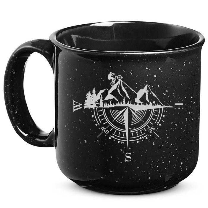 Retro Bicycle With Compass And Mountains Cycling Gift 15oz Campfire Ceramic Mug