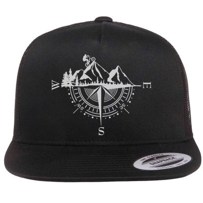 Retro Bicycle With Compass And Mountains Cycling Gift Flatbill Hat
