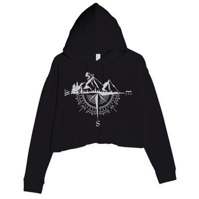 Retro Bicycle With Compass And Mountains Cycling Gift Crop Fleece Hoodie
