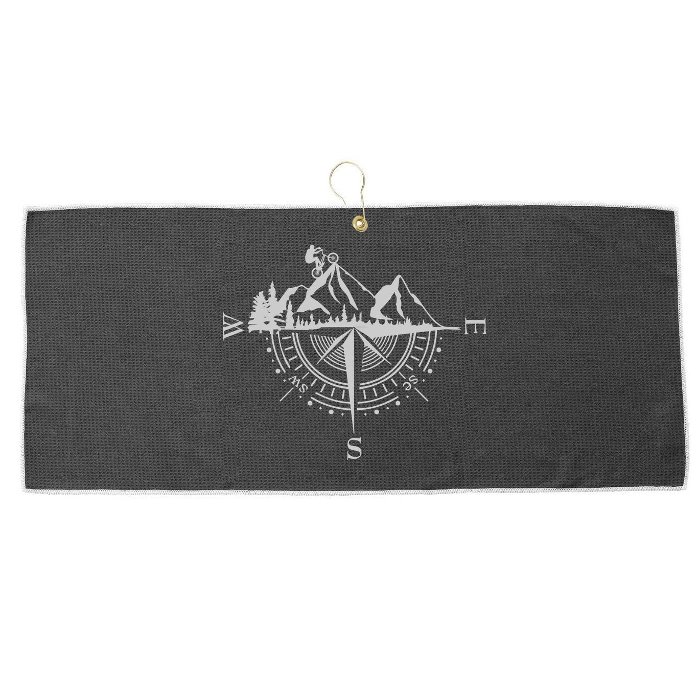 Retro Bicycle With Compass And Mountains Cycling Gift Large Microfiber Waffle Golf Towel
