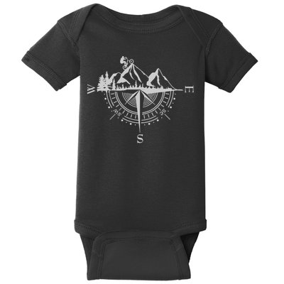Retro Bicycle With Compass And Mountains Cycling Gift Baby Bodysuit