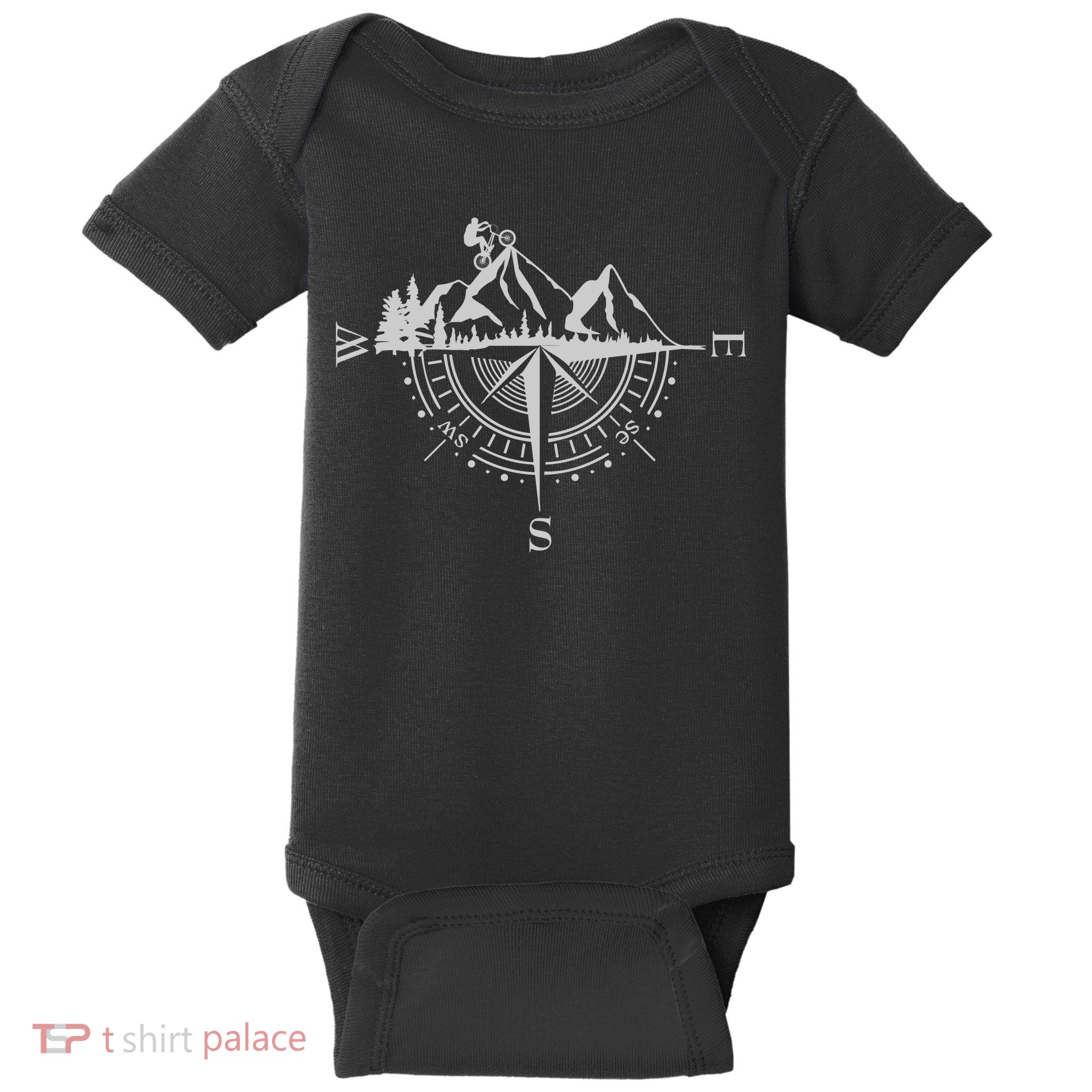Retro Bicycle With Compass And Mountains Cycling Gift Baby Bodysuit