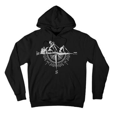 Retro Bicycle With Compass And Mountains Cycling Gift Tall Hoodie