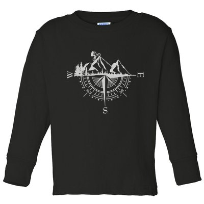 Retro Bicycle With Compass And Mountains Cycling Gift Toddler Long Sleeve Shirt