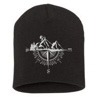 Retro Bicycle With Compass And Mountains Cycling Gift Short Acrylic Beanie