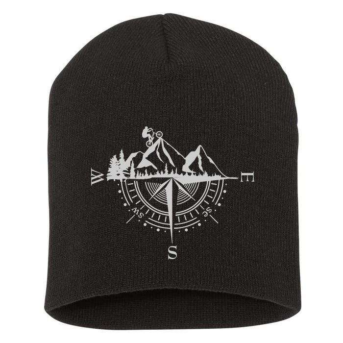 Retro Bicycle With Compass And Mountains Cycling Gift Short Acrylic Beanie