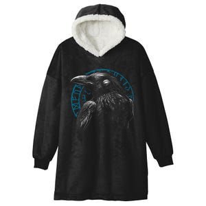 Raven Bird With Viking Rune Hooded Wearable Blanket