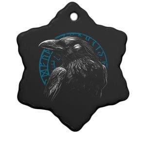 Raven Bird With Viking Rune Ceramic Star Ornament