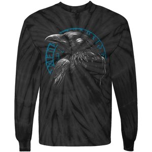 Raven Bird With Viking Rune Tie-Dye Long Sleeve Shirt