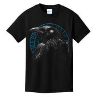 Raven Bird With Viking Rune Kids T-Shirt