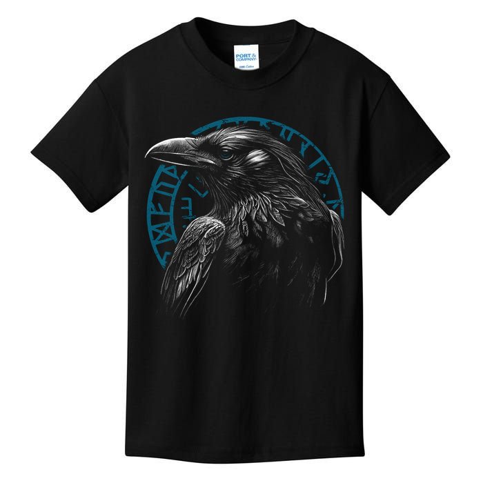 Raven Bird With Viking Rune Kids T-Shirt