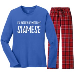 Rather Be With My Siamese Cat Funny Cat Mom Gift Funny Gift Women's Long Sleeve Flannel Pajama Set 