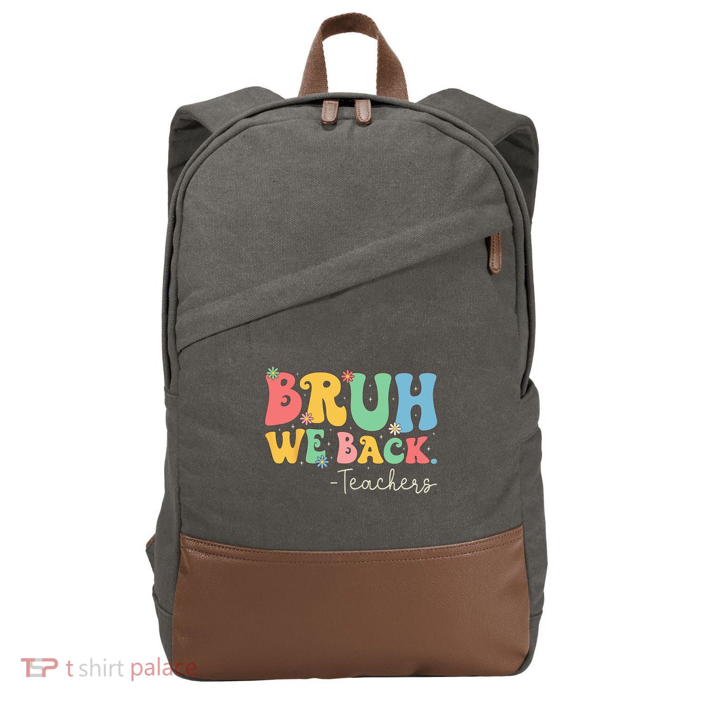 Retro Bruh We Back Teachers First Day Of School Gifts Women Cotton Canvas Backpack