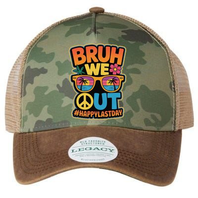 Retro Bruh We Out Last School Day Sunglasses Teacher Legacy Tie Dye Trucker Hat