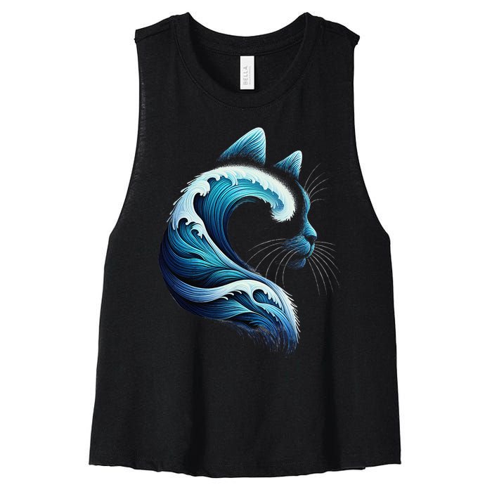 Retro Blue Wave Of Cat Ladies Blue Cats Wave For Kamala Gift Women's Racerback Cropped Tank