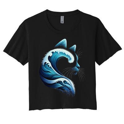 Retro Blue Wave Of Cat Ladies Blue Cats Wave For Kamala Gift Women's Crop Top Tee