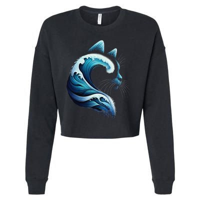 Retro Blue Wave Of Cat Ladies Blue Cats Wave For Kamala Gift Cropped Pullover Crew