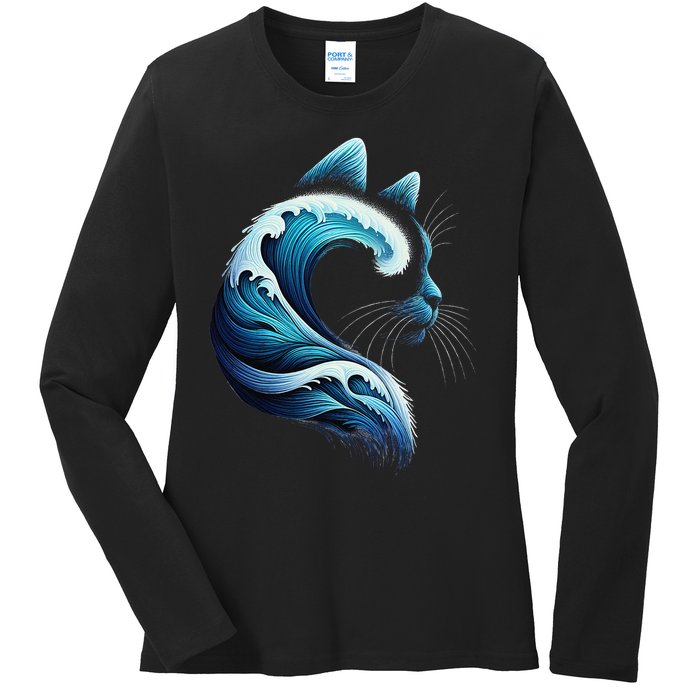 Retro Blue Wave Of Cat Ladies Blue Cats Wave For Kamala Gift Ladies Long Sleeve Shirt