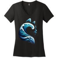 Retro Blue Wave Of Cat Ladies Blue Cats Wave For Kamala Gift Women's V-Neck T-Shirt