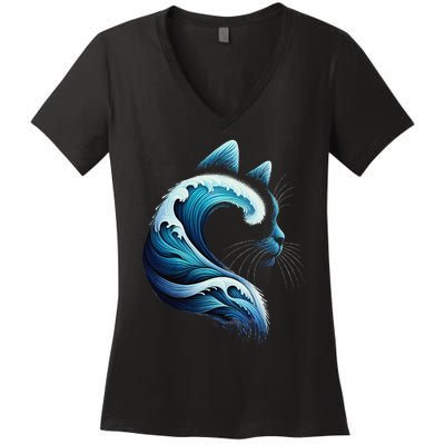 Retro Blue Wave Of Cat Ladies Blue Cats Wave For Kamala Gift Women's V-Neck T-Shirt