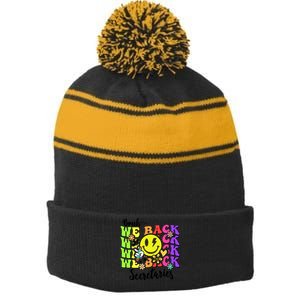 Retro Bruh We Back Secretary School Secretary Back To School Stripe Pom Pom Beanie