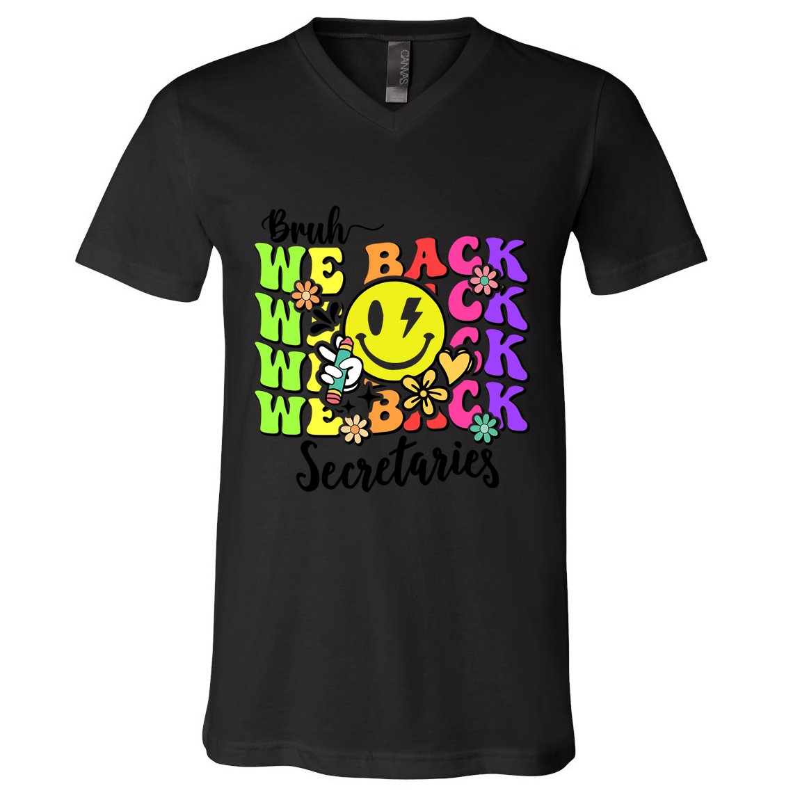 Retro Bruh We Back Secretary School Secretary Back To School V-Neck T-Shirt