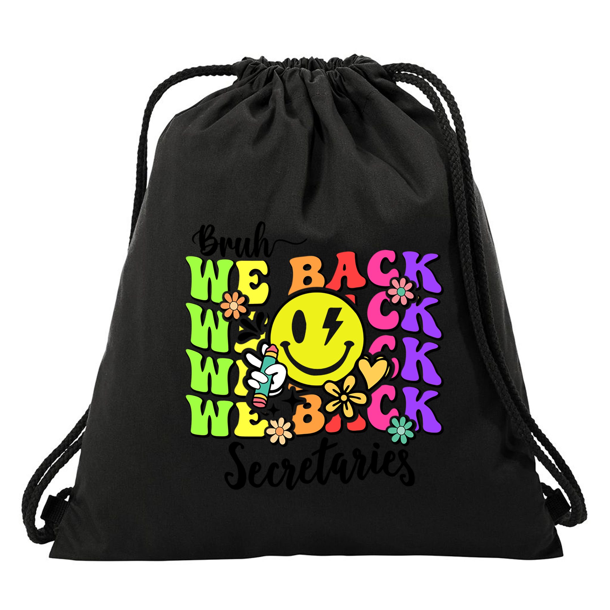 Retro Bruh We Back Secretary School Secretary Back To School Drawstring Bag