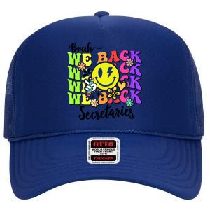 Retro Bruh We Back Secretary School Secretary Back To School High Crown Mesh Back Trucker Hat