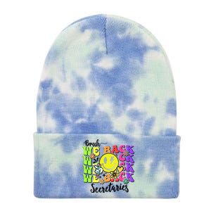 Retro Bruh We Back Secretary School Secretary Back To School Tie Dye 12in Knit Beanie