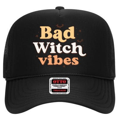 Retro Bad Witch Vibes Halloween Costume Funny Spooky Season High Crown Mesh Back Trucker Hat