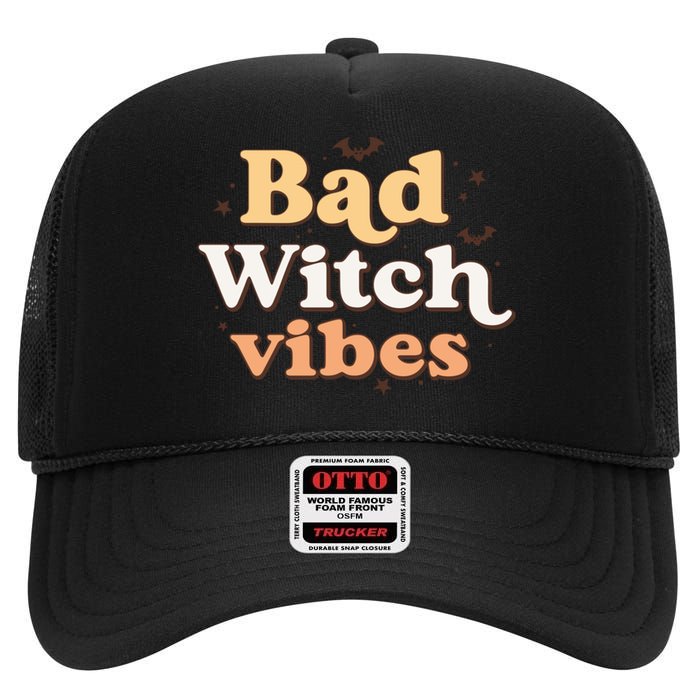 Retro Bad Witch Vibes Halloween Costume Funny Spooky Season High Crown Mesh Back Trucker Hat