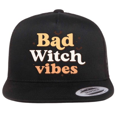 Retro Bad Witch Vibes Halloween Costume Funny Spooky Season Flat Bill Trucker Hat