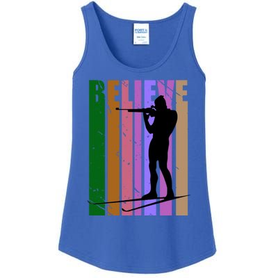 Retro Biathlon Winter Sports Shooting Gun Rifle Ski Gift Ladies Essential Tank