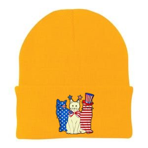 Red Blue White Cat American Flag Patriotic Tee Plus Size Knit Cap Winter Beanie