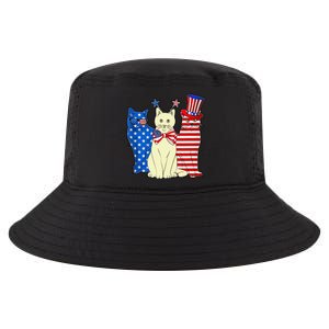 Red Blue White Cat American Flag Patriotic Tee Plus Size Cool Comfort Performance Bucket Hat