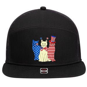 Red Blue White Cat American Flag Patriotic Tee Plus Size 7 Panel Mesh Trucker Snapback Hat