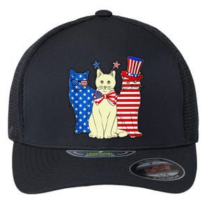 Red Blue White Cat American Flag Patriotic Tee Plus Size Flexfit Unipanel Trucker Cap