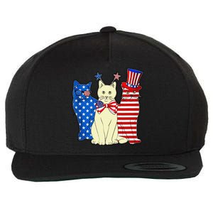 Red Blue White Cat American Flag Patriotic Tee Plus Size Wool Snapback Cap