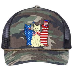 Red Blue White Cat American Flag Patriotic Tee Plus Size Retro Rope Trucker Hat Cap