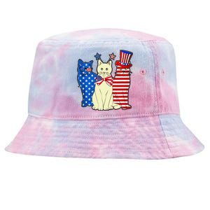 Red Blue White Cat American Flag Patriotic Tee Plus Size Tie-Dyed Bucket Hat