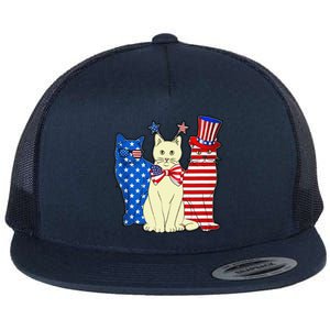 Red Blue White Cat American Flag Patriotic Tee Plus Size Flat Bill Trucker Hat