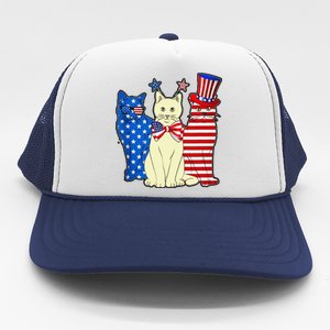 Red Blue White Cat American Flag Patriotic Tee Plus Size Trucker Hat