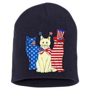 Red Blue White Cat American Flag Patriotic Tee Plus Size Short Acrylic Beanie