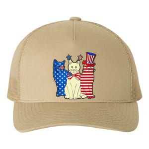 Red Blue White Cat American Flag Patriotic Tee Plus Size Yupoong Adult 5-Panel Trucker Hat