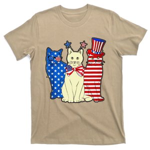 Red Blue White Cat American Flag Patriotic Tee Plus Size T-Shirt