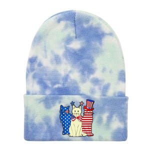 Red Blue White Cat American Flag Patriotic Tee Plus Size Tie Dye 12in Knit Beanie