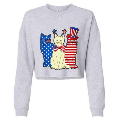 Red Blue White Cat American Flag Patriotic Tee Plus Size Cropped Pullover Crew